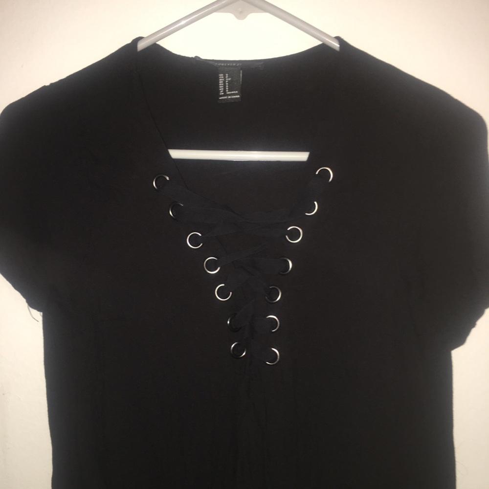 F21 black laceup mini dress